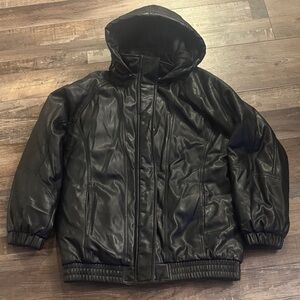 ASOS Design Black leather Hooded Jacket size 4